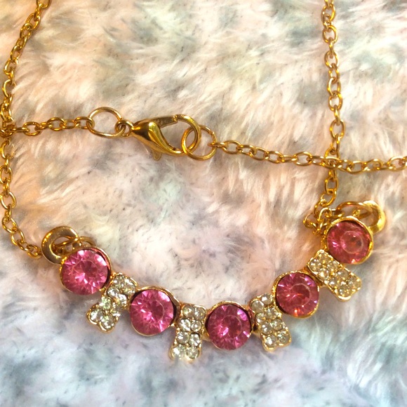 Crystal Necklace delicate clear & pink rhinestone